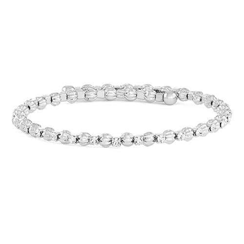 Rhodium Plated Diamond Cut Bead & Crystal Coil Bracelet - image 