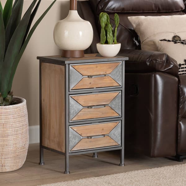 Baxton Studio Laurel Oak Brown Finished Wood 3-Drawer Nightstand