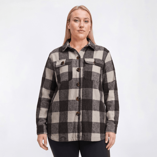 Plus Size Mountain Ridge Plaid Twill Shacket - Grisaille