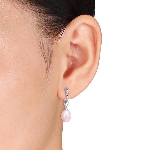 Gemstone Classics&#8482; Pearl & Diamond Drop Hoop Earrings