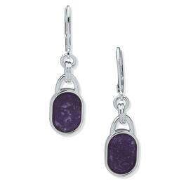 Chaps Lizzie 1.6in. Silver-Tone Purple Oval Leverback Earrings