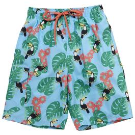 Young Mens Surf Zone Toucan Hibiscus Swim Trunks