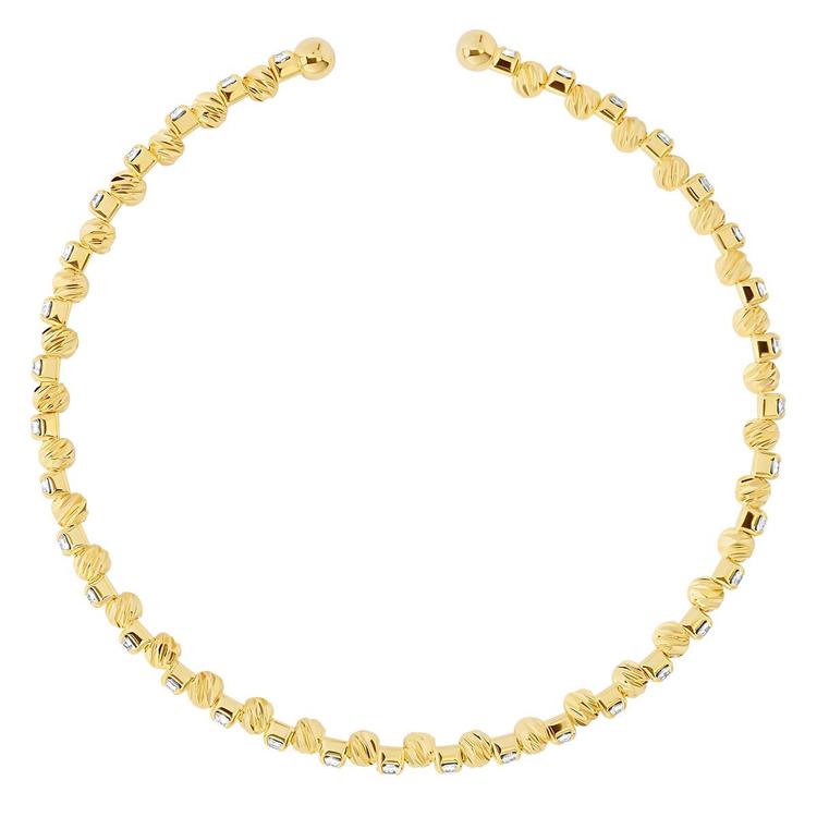 Athra Gold over Brass Diamond-Cut Bead & Crystal Coil Bracelet