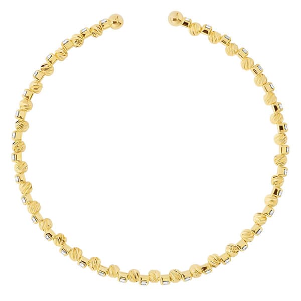 Athra Gold over Brass Diamond-Cut Bead & Crystal Coil Bracelet