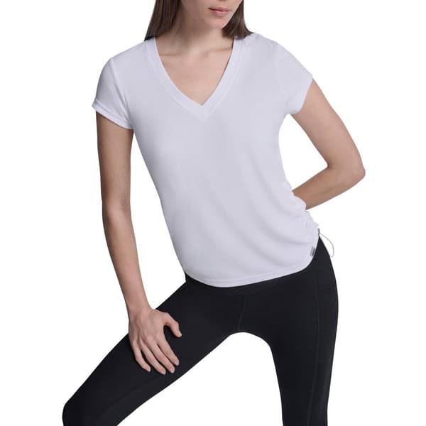 Womens DKNY Sport Tech V-Neck Tee W/Ruched Side Seams - image 