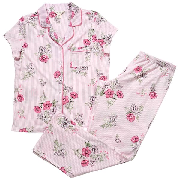 Womens Laura Ashley(R) Short Sleeve Stripe & Floral Pajama Set