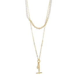 Roman Gold-Tone 2-Layer Pearl Link Chain Y-Necklace