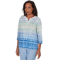 Petite Alfred Dunner Caribbean Blues Keyhole Neck Ombre Blouse - image 3