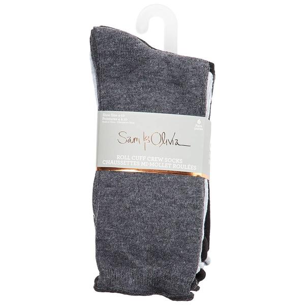 Womens Sam & Olivia 6Pk Solid Roll Cuff Crews - image 