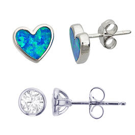 Gemstone Classics&#40;tm&#41; Opal Heart & Cubic Zirconia Earring Set