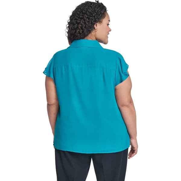 Plus Size Calvin Klein Short Flutter Sleeve Ruffle Front Blouse