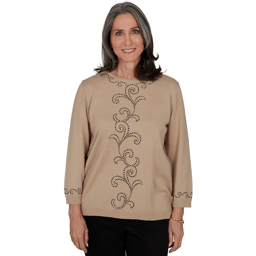 Womens Alfred Dunner Travel Advisory Beaded Scroll Sweater