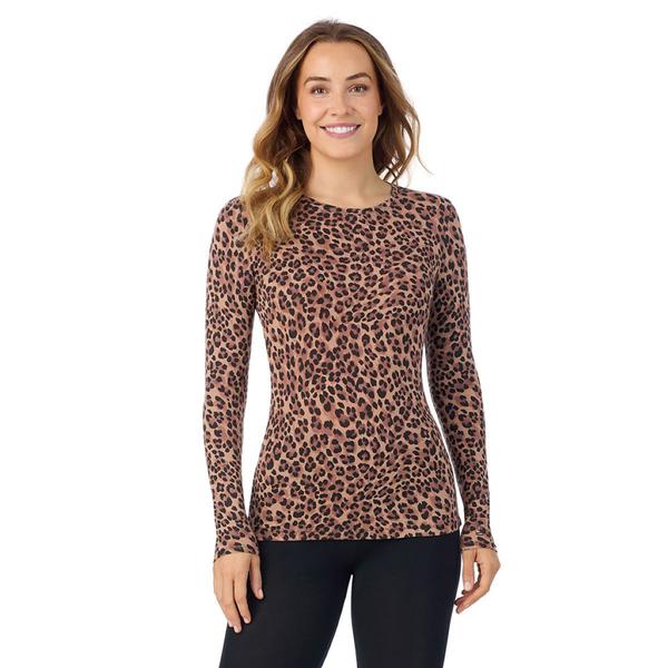 Womens Cuddl Duds(R) Softwear Leopard Long Sleeve Crew Neck Tee - image 
