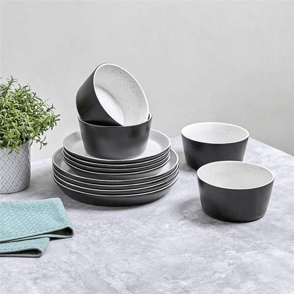 Sango Stockholm 12pc. Black/White Round Dinnerware Set