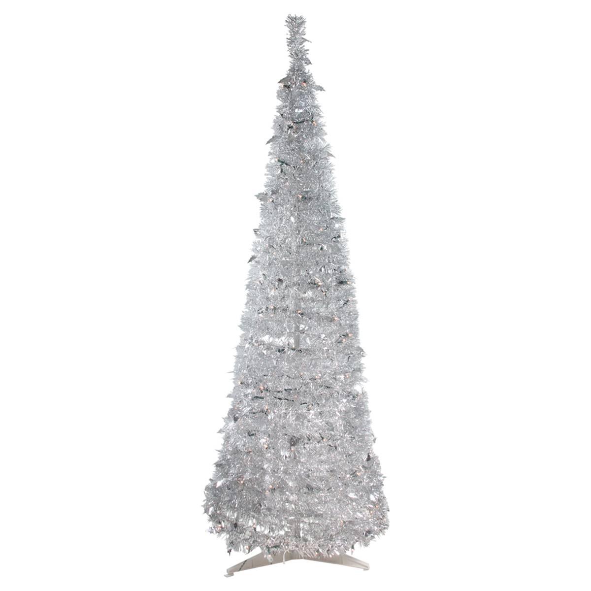 Northlight 6ft. Silver Tinsel Pop-Up Artificial Christmas...