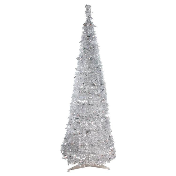 Northlight 6ft. Silver Tinsel Pop-Up Artificial Christmas Tree