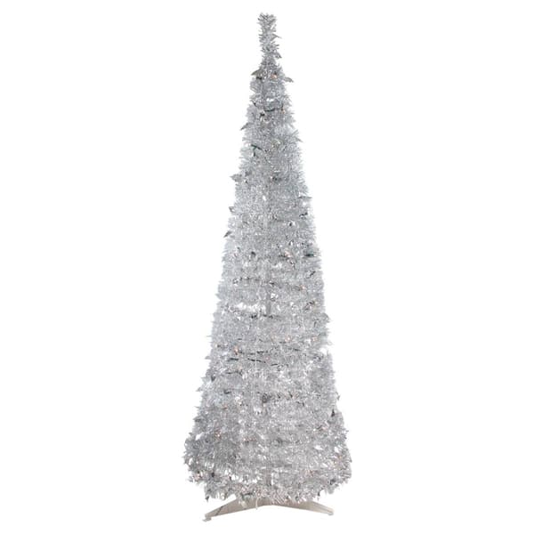 Northlight 6ft. Silver Tinsel Pop-Up Artificial Christmas Tree