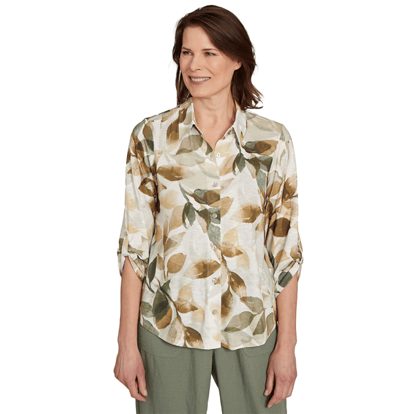 Womens Alfred Dunner Copper Canyon Knit Leaf Button Front Top - image 