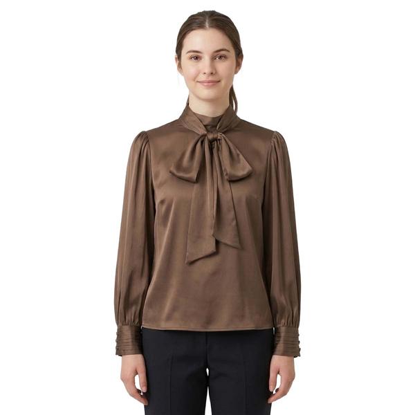 Juniors Love Tree Satin Jabot Tie Neck Blouse - image 