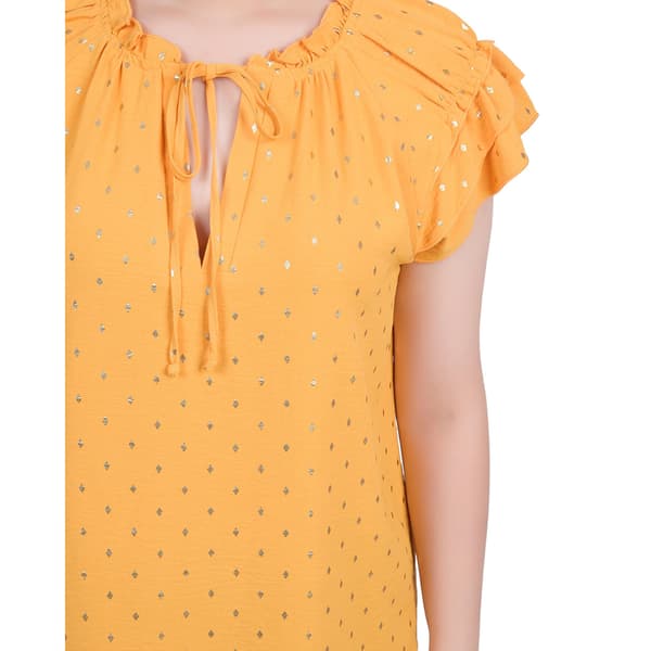 Womens NY Collection Ruffle Sleeve Tie Diamond Neck Airfow Blouse