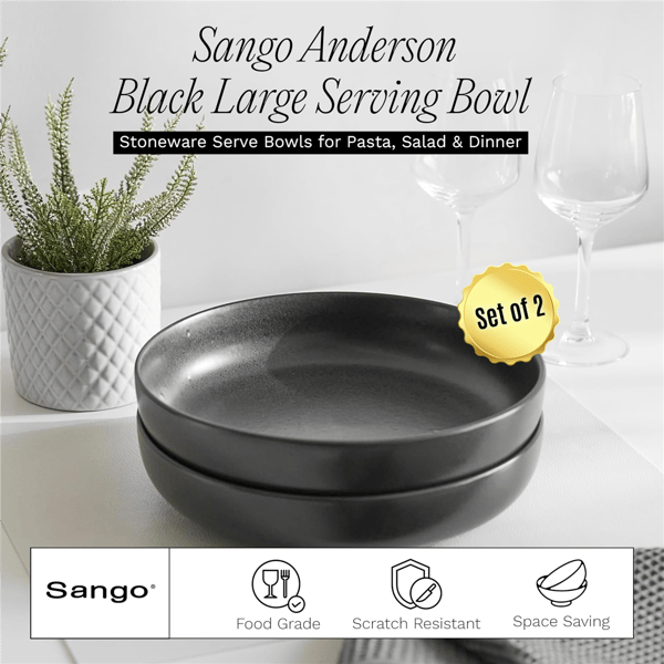 Sango Anderson Black 10in. Large Ceramic Serving Bowl - Set of 2