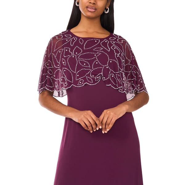 Womens MSK Asymmetric Beaded Capelet Evening Gown