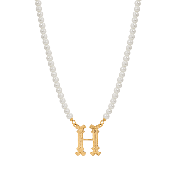 1928 16in. Gold-Tone H Initial Pearl Pendant - image 