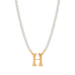 1928 16in. Gold-Tone H Initial Pearl Pendant - image 1