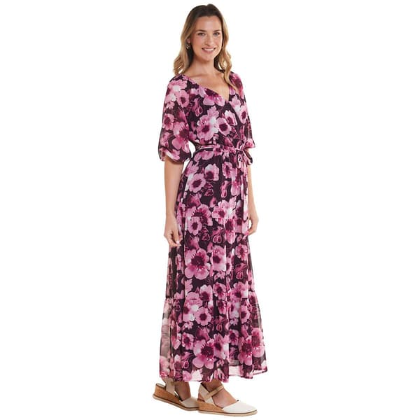 Womens Luxology Elbow Sleeve Print Tier Maxi Dress