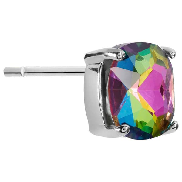 Athra Silver Plated Mystic Crystal Cushion-Cut Stud Earrings