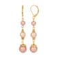1928 Gold Tone Pink & White Drop Faux Pearl Earrings - image 1