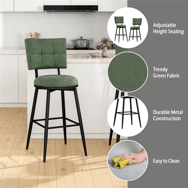 HH2 Home Beau Adjustable Height Swivel Stool with Tufted Back