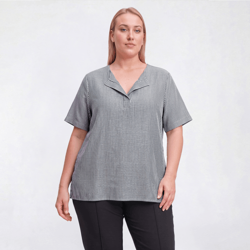 Plus Size Hasting & Smith Short Sleeve Stripe Linen Blouse - image 
