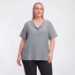 Plus Size Hasting & Smith Short Sleeve Stripe Linen Blouse - image 1