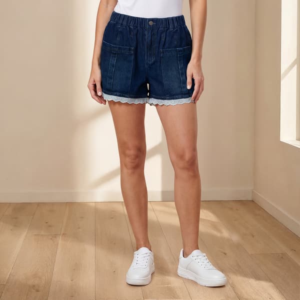 Womens MNK High Waist Roll Cuff Hem Patch Pocket Denim Shorts - image 