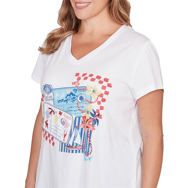 Plus Size Ruby Rd. Set Sail Short Sleeve Postcard Graphic Tee