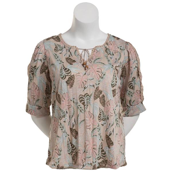 Womens New York Laundry Elbow Sleeve Tropical Crochet Blouse - image 