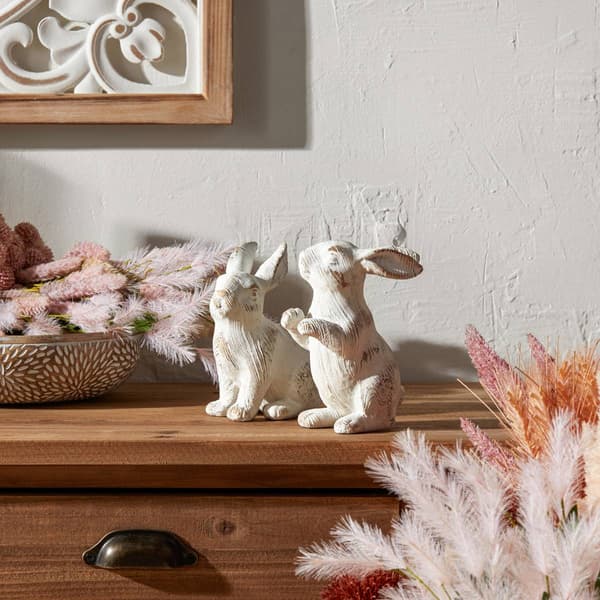 Melrose White Washed Rabbit Figurine - Set of 2