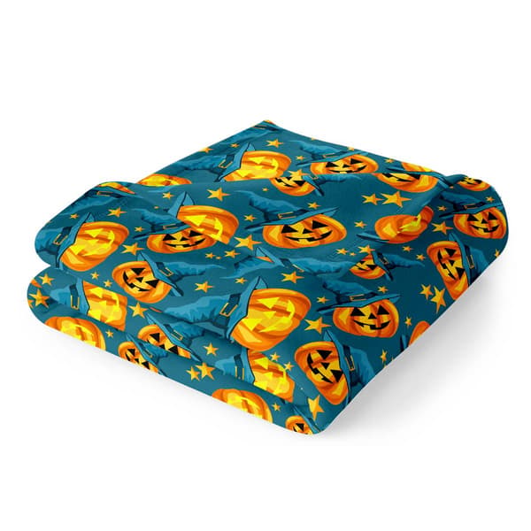 Spirit Linen Home(tm) Velvet Halloween Lantern/Stars Throw Blanket - image 