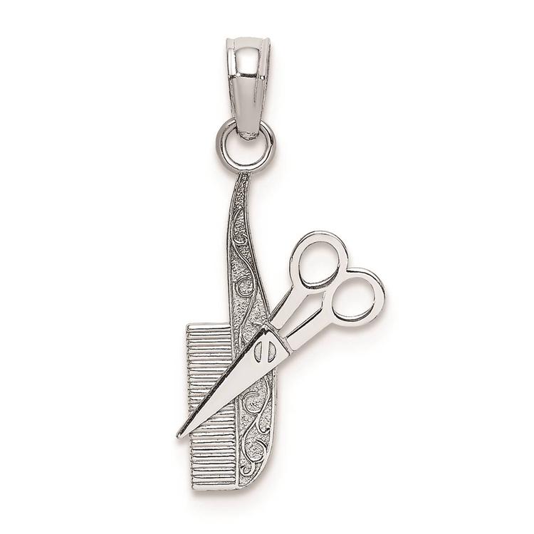 Unisex Gold Classics(tm) 14kt White Gold Comb And Scissors Charm