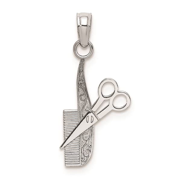 Unisex Gold Classics&#40;tm&#41; 14kt White Gold Comb And Scissors Charm - image 