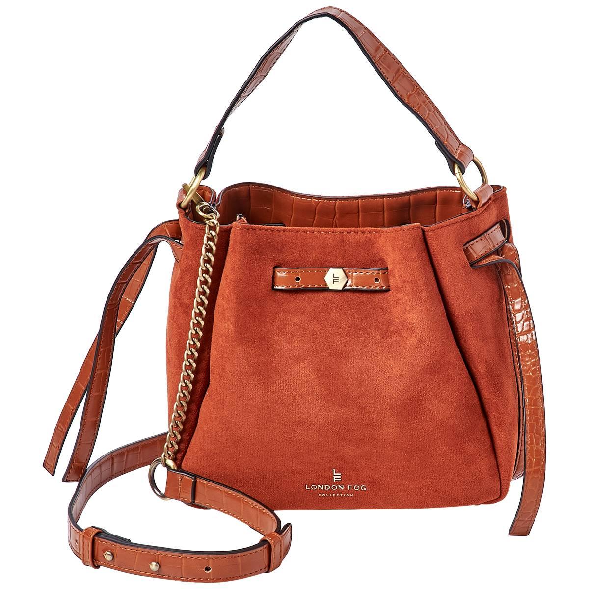 London Fog Faux Suede Crossbody Shoulder Bag
