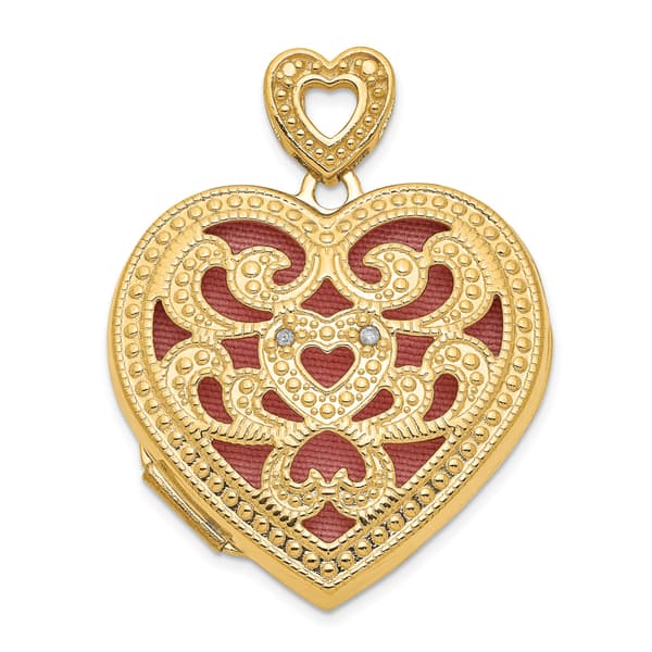 Gold Classics&#40;tm&#41; 14kt. Gold 24mm Heart Diamond Vintage Locket - image 