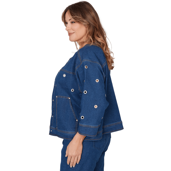 Plus Size Ruby Rd. Set Sail Grommet Detail Stretch Denim Jacket