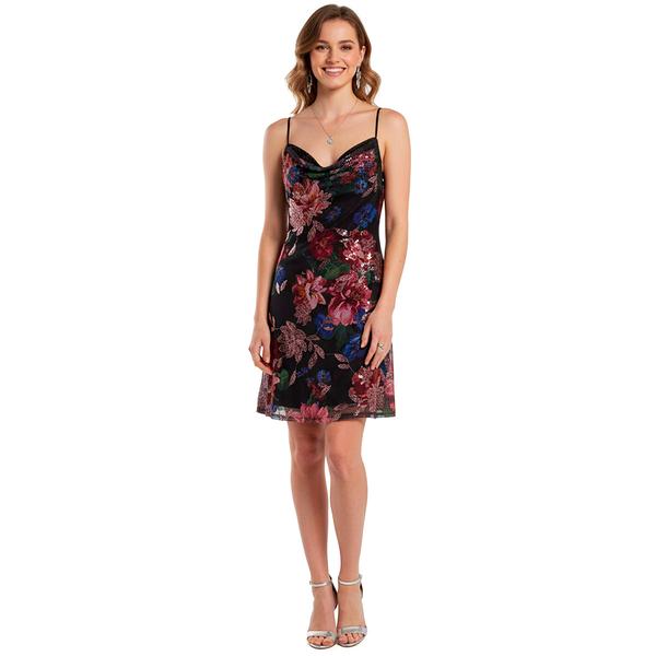 Juniors Emerald Sundae Floral Burnout Drape Neck Sheath Dress