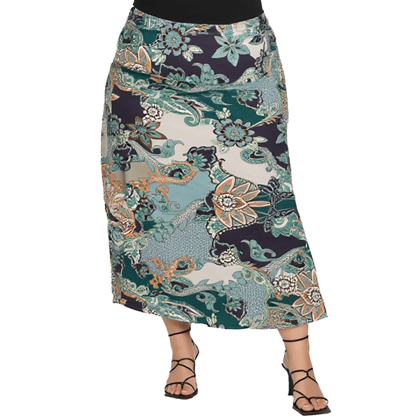 Plus Size 24/7 Comfort Apparel Green Paisley Maxi Skirt