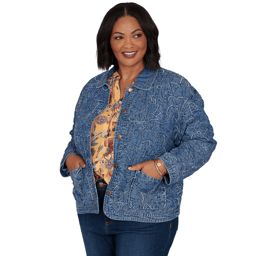 Plus Size Ruby Rd. Game of Luxe Quilted Floral Denim Jacket
