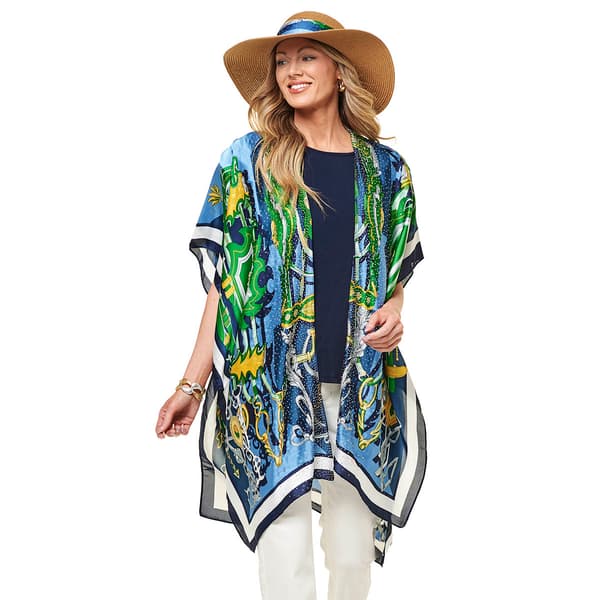 Womens Adrienne Vittadini 2pc. Beaded Stone Kimono & Hat Set - image 