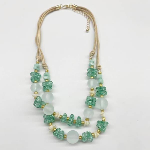 Ashley Cooper(tm) Aqua Resin Beaded 2 Row Necklace - image 