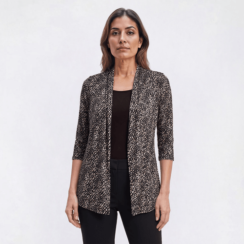 Womens Notations 3/4 Sleeve Animal Print Hacci 2Fer Blouse - image 